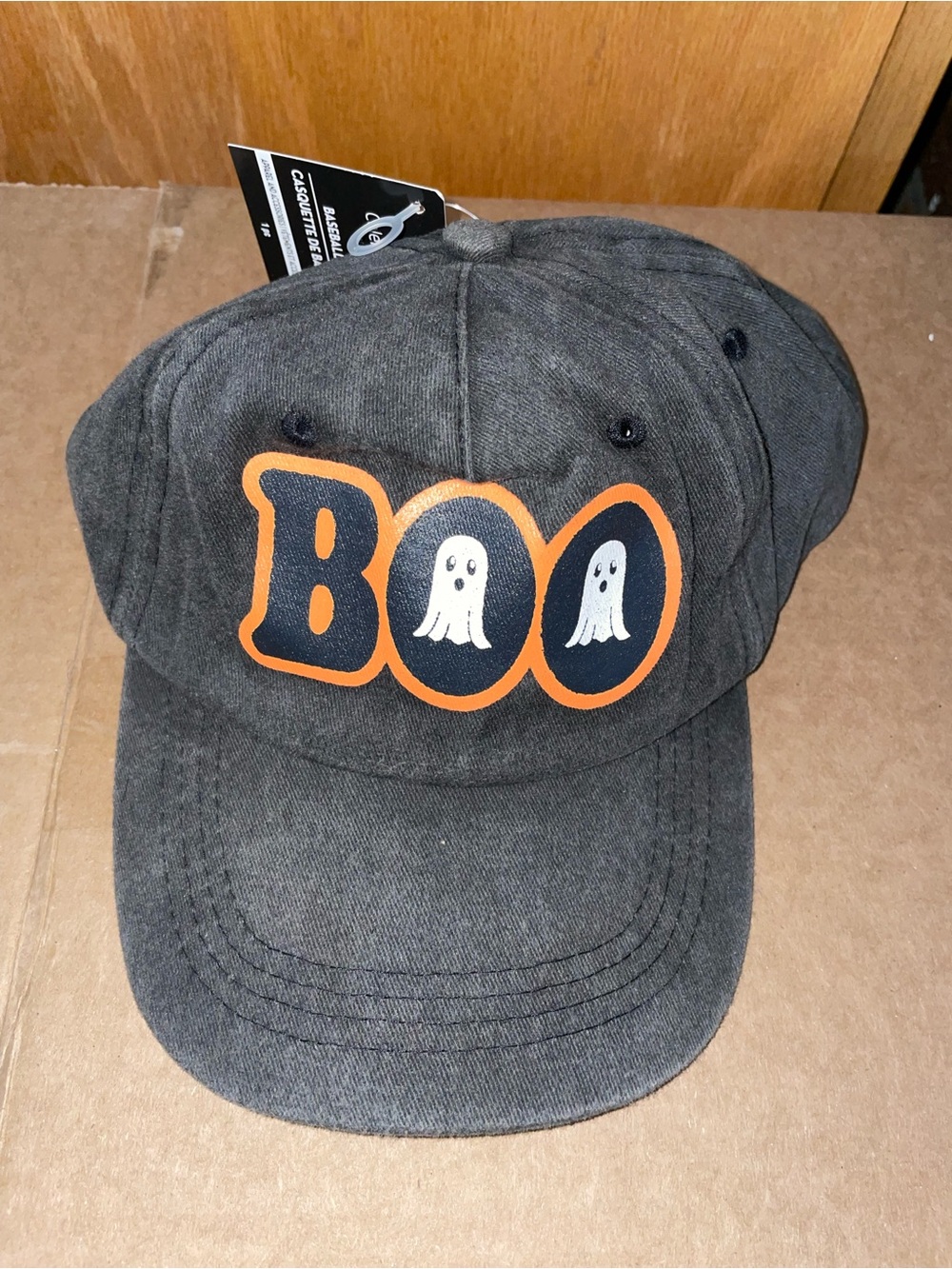 Gray 'BOO' Ghost Halloween Baseball Cap